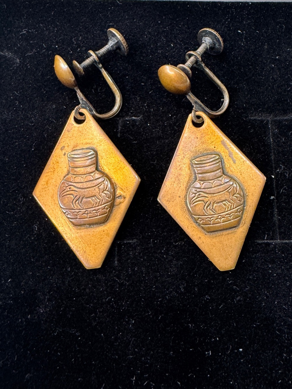 Vintage Copper Pot Motif Clip-On Earrings